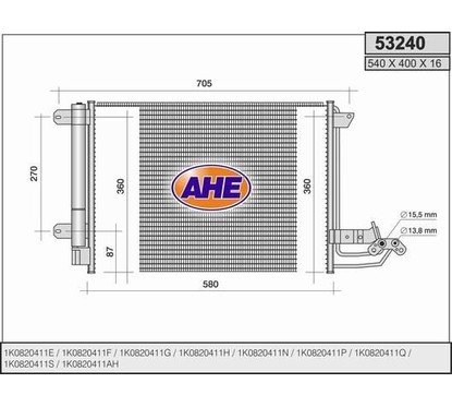 Ahe Condesatore Vw Golf V Benzina/Diesel 53240 per ripristinare il corretto funzionamento del componente