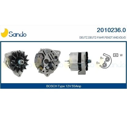 Sando Alternatore 12V 55A Deutz-Fhar/Khd/Vm/Steyr (W) 2010236.0